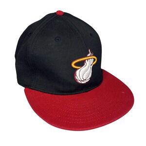 Miami Heat Hat Cap Fitted Mens 7 1/4 NBA Basketball Flat Brim Adidas Black Red